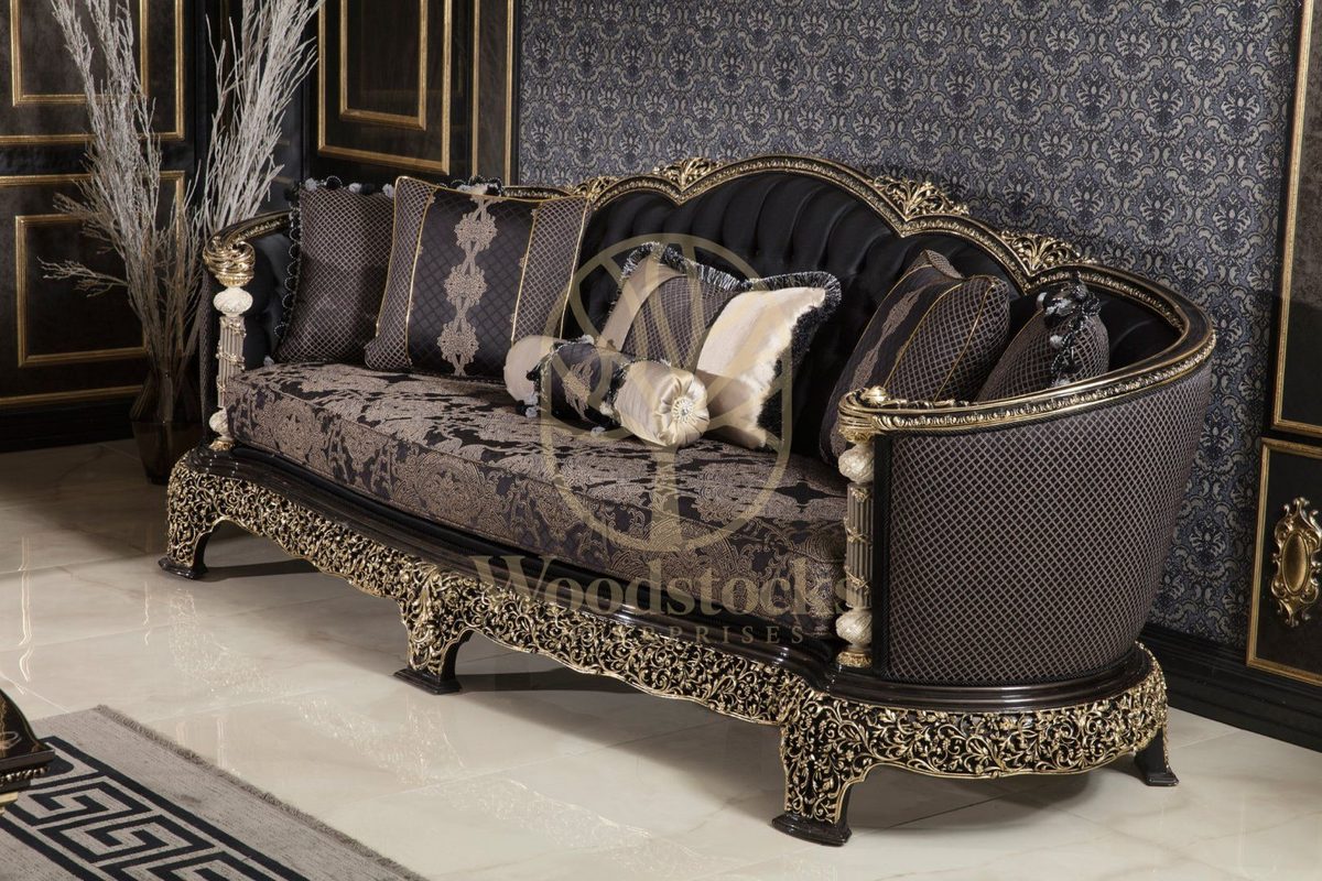 Teak Monaco Charcoal and Gold Tufted Sofa Set, view 9