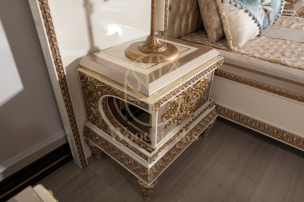 Teak Ornate Cream and Gold 4-Piece King Size Bed, view 10