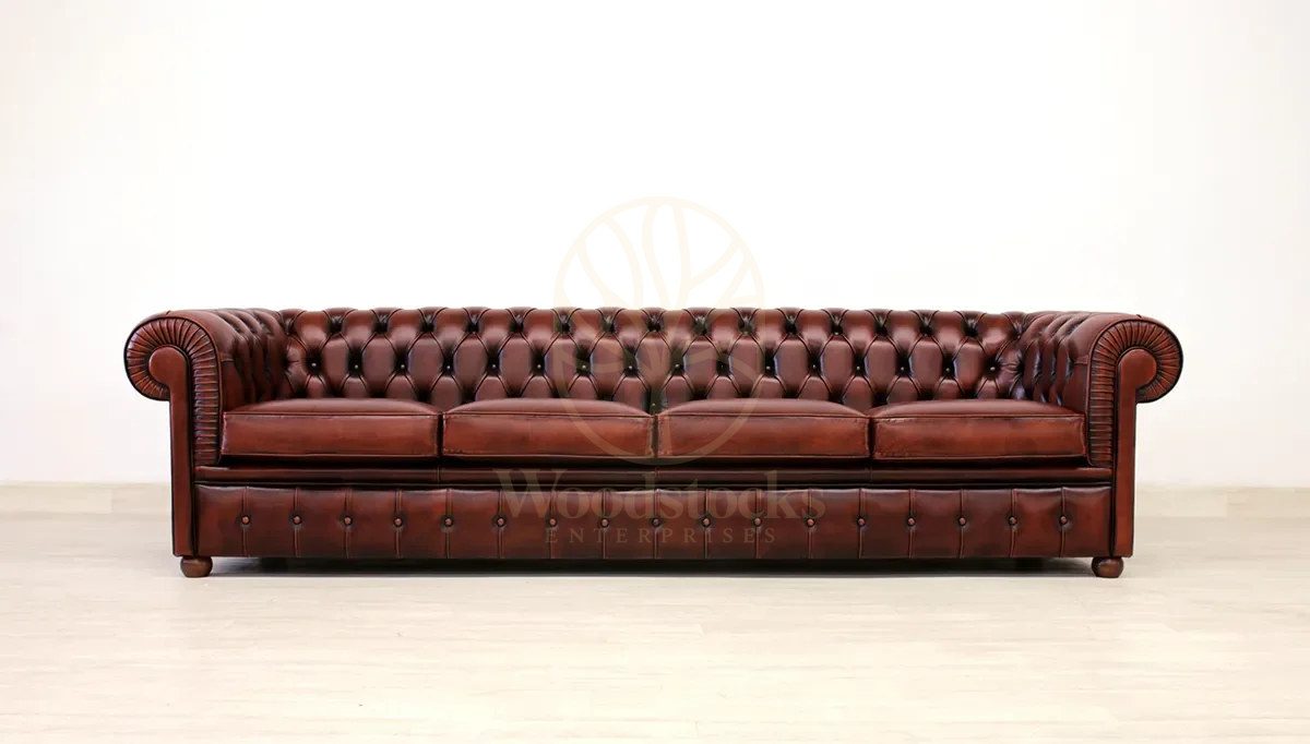Royal Windsor Chesterfield Leather Hand Carved Teak Sofa Set, Saharanpur, view 6