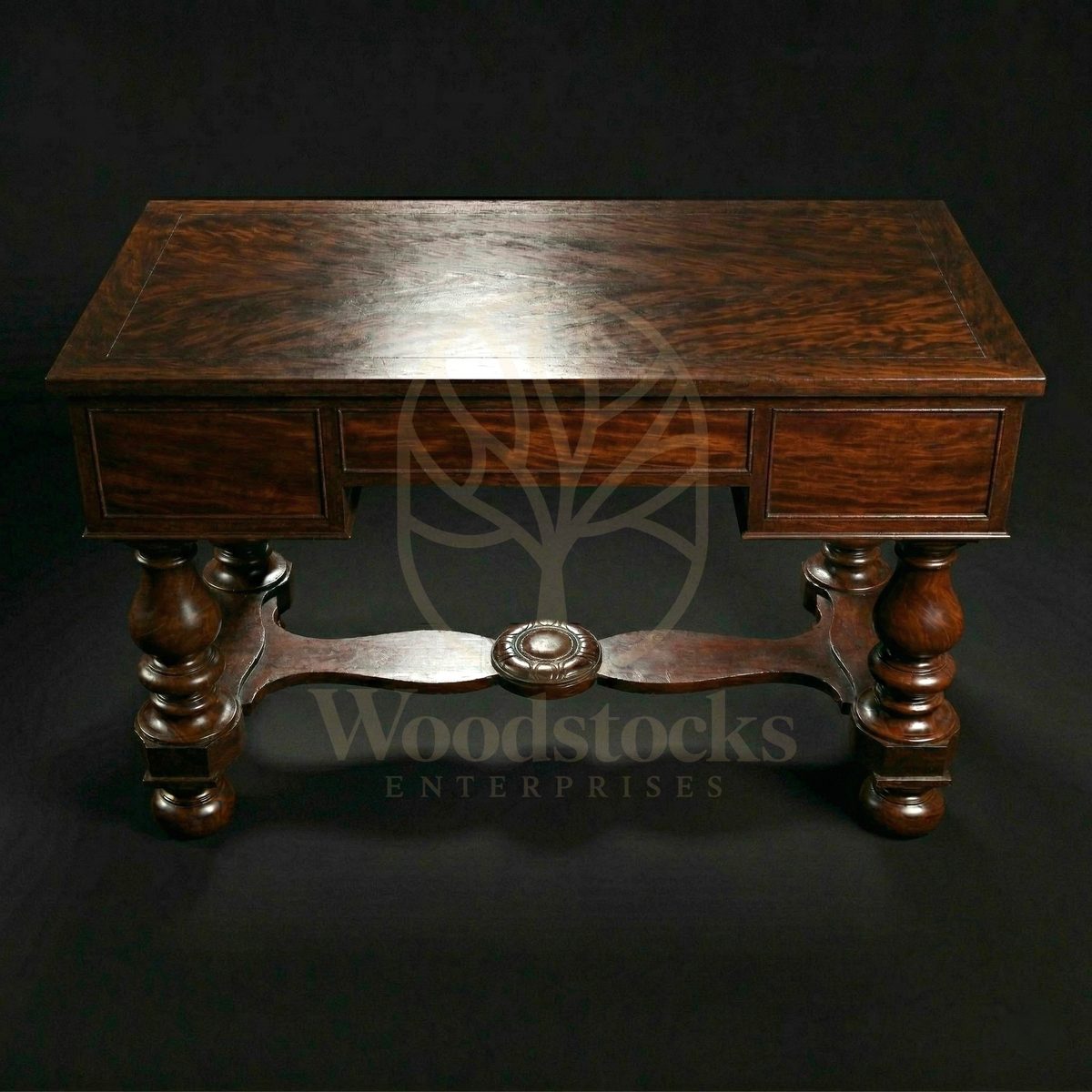 Hand Carved Teak Victorian London William & Mary Revival Desk, Saharanpur, view 4