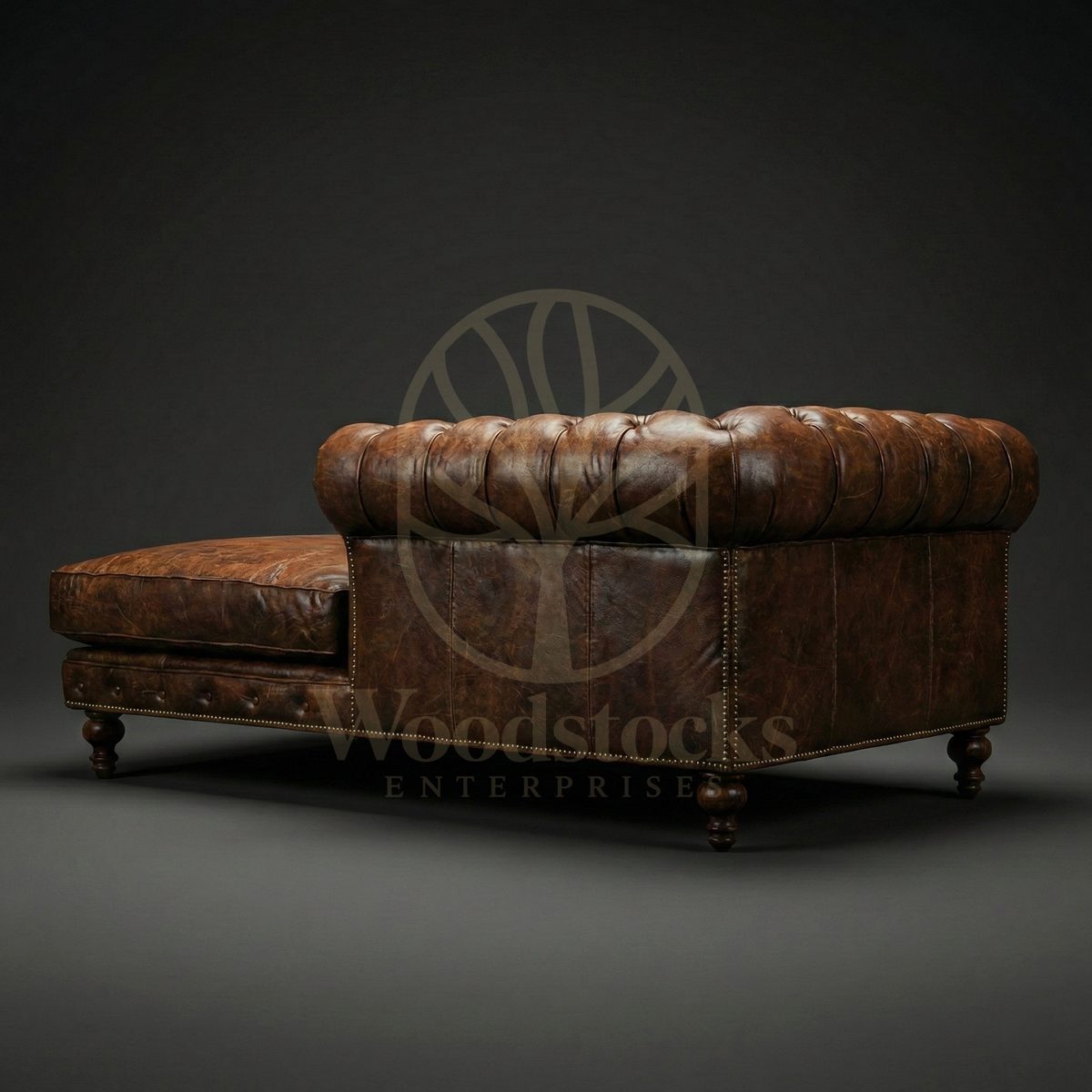 Luxury Teak Kensington House Chesterfield Leather Chaise, Saharanpur, view 5