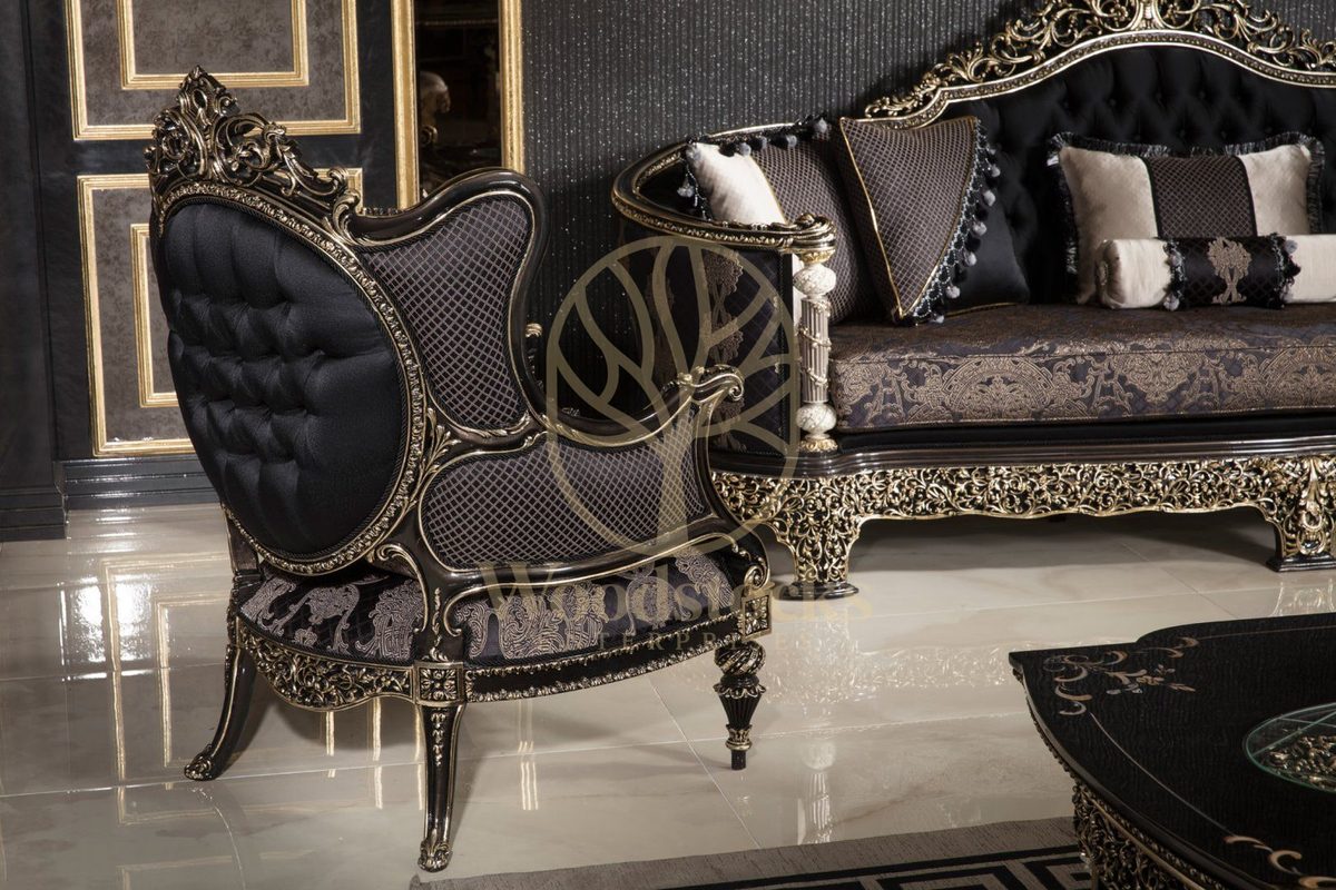 Teak Monaco Charcoal and Gold Tufted Sofa Set, view 19