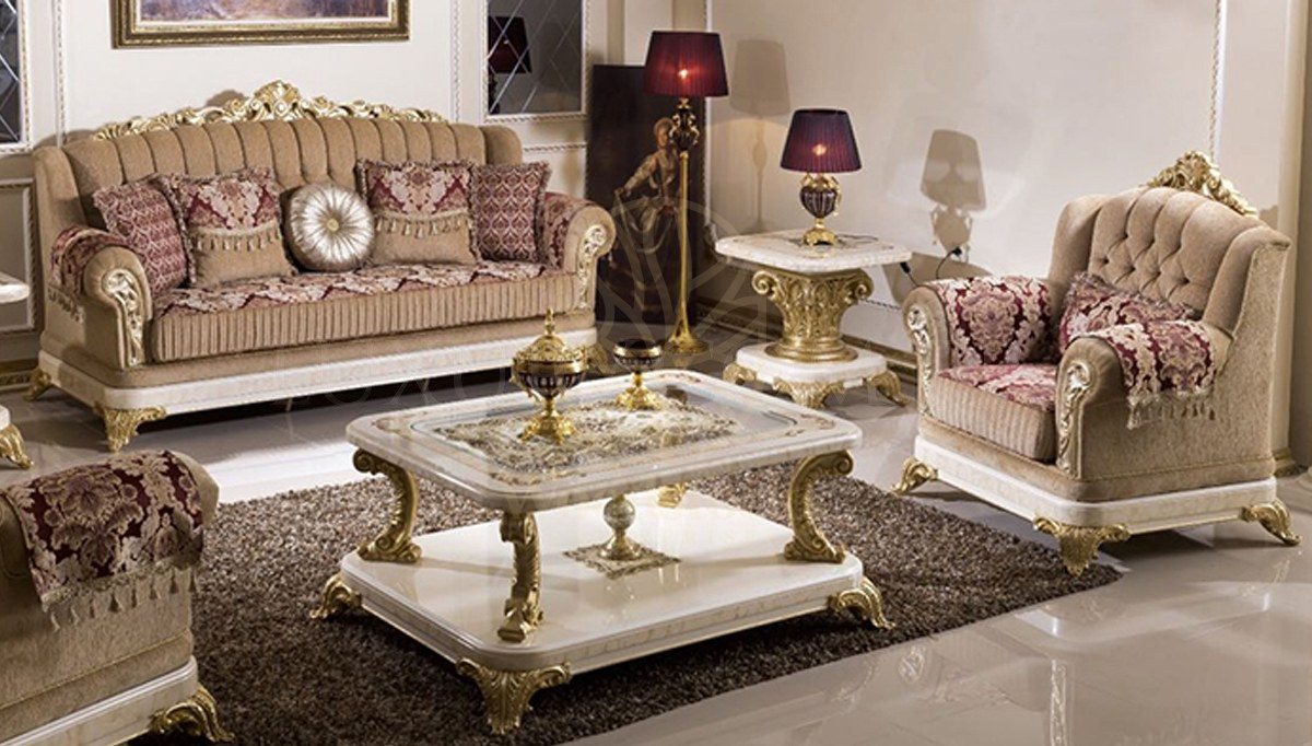 Royal Safir Cream Hand Carved Teak Sofa Set, Saharanpur, Sofa Set