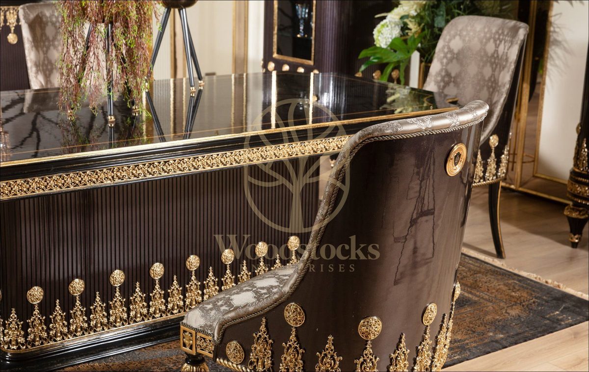 Teak Embroidered Black and Gold Dining Set, view 6