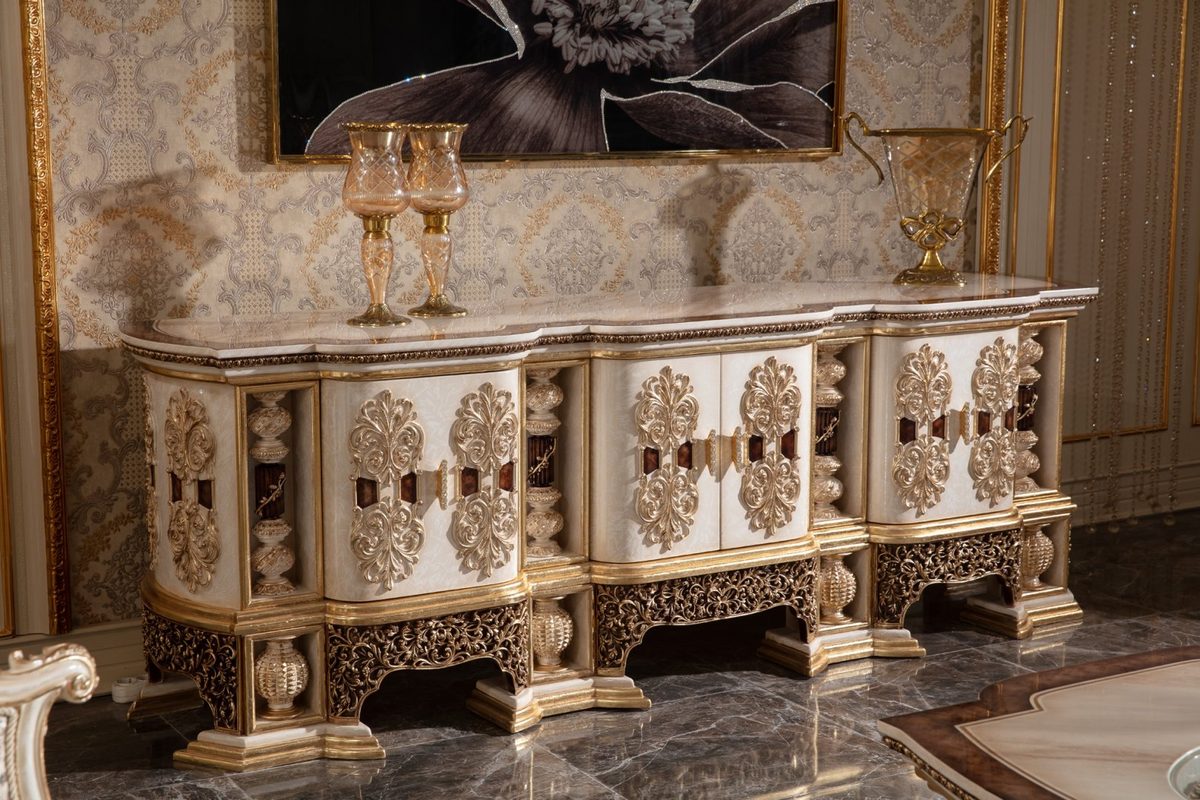 Teak Monaco Cream and Gold TV Cabinet, TV Cabinet