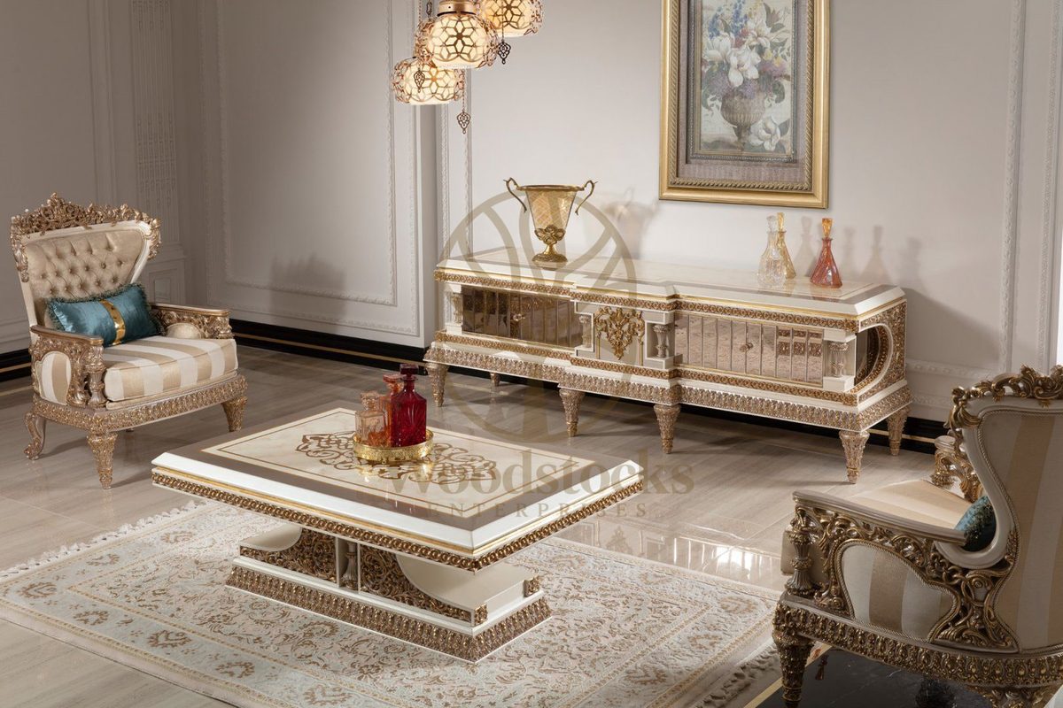 Teak Ornate Cream and Gold TV Cabinet, alternate view