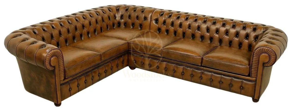 Royal Victoria Chesterfield Hand Carved Teak L-Shape Sofa, Saharanpur, view 2