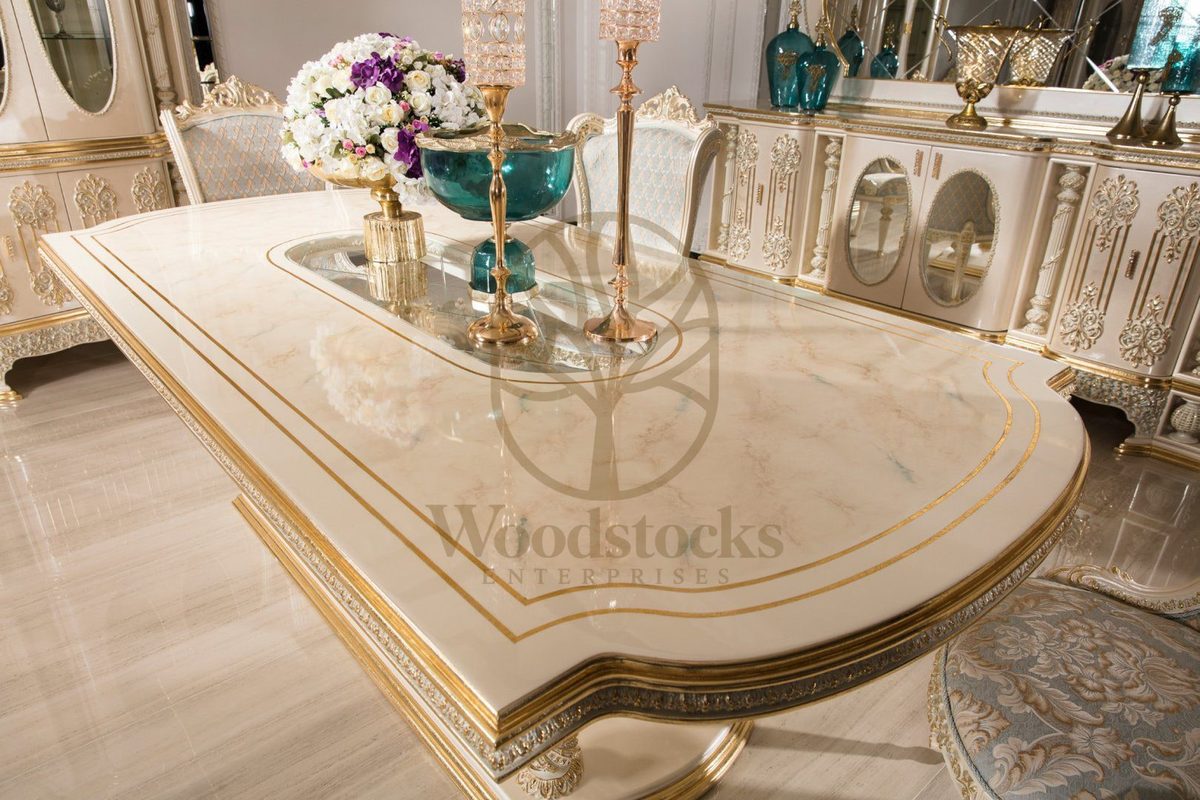 Teak Monaco Ivory and Gold Dining Set, view 10
