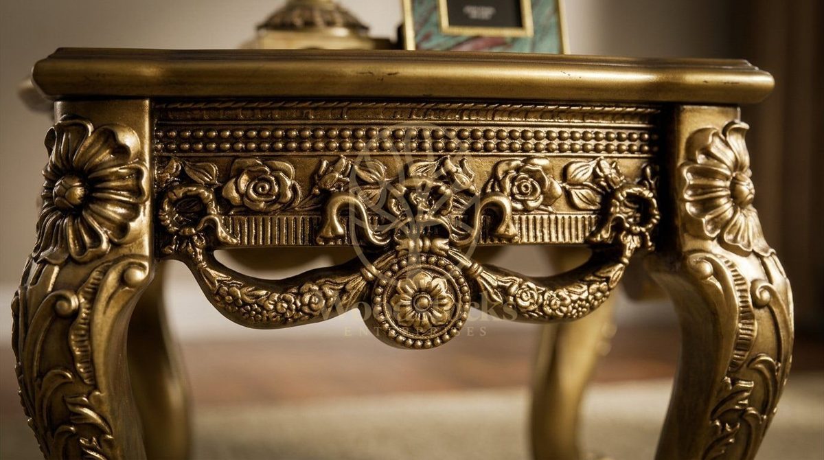Teak Hand-Carved Antique Gold Corner Table III, view 3