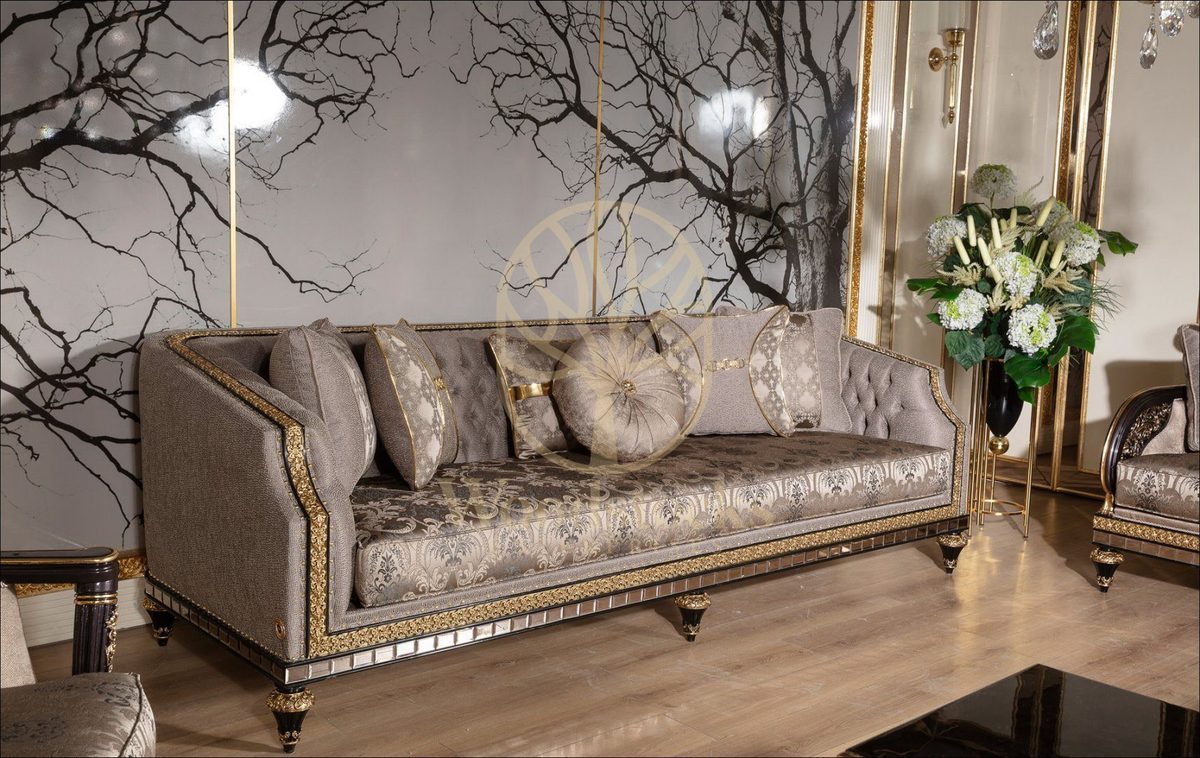 Teak Embroidered Silver Grey Sofa Set, view 4
