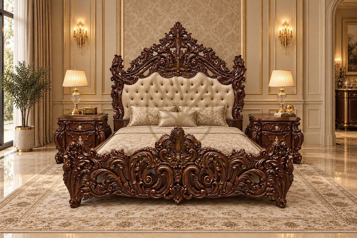 Maharaja Luxury Hand-Carved Teak King Bed II, King Size Bed