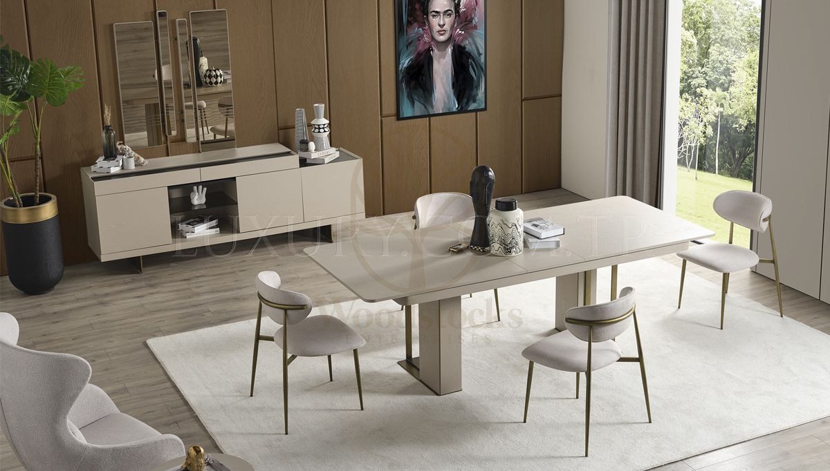 Luxury Olbia Handcrafted Teak Dining Table Set, Saharanpur, Dining Table