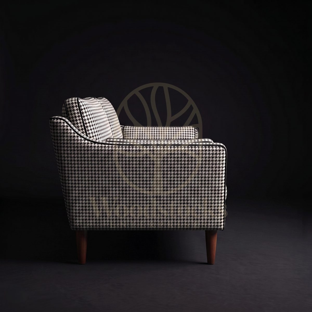 Luxury Teak Chelsea Houndstooth Mid-Century Loveseat, Saharanpur, view 3