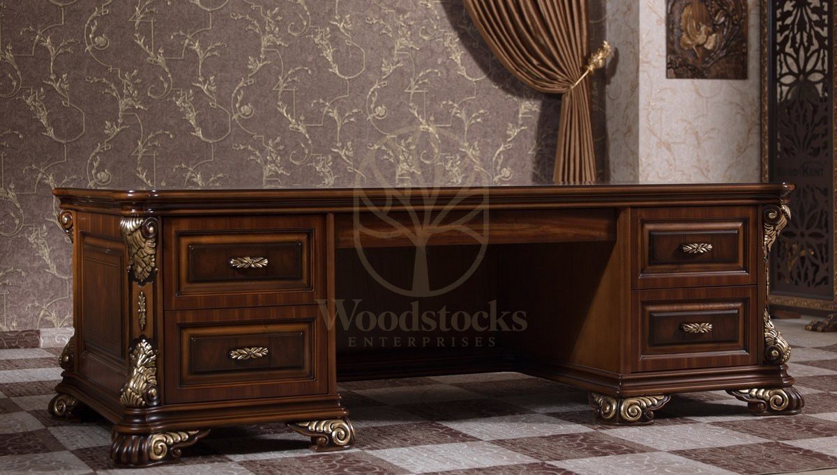 Royal Kraliyet Hand Carved Teak Office Table, Saharanpur, view 9