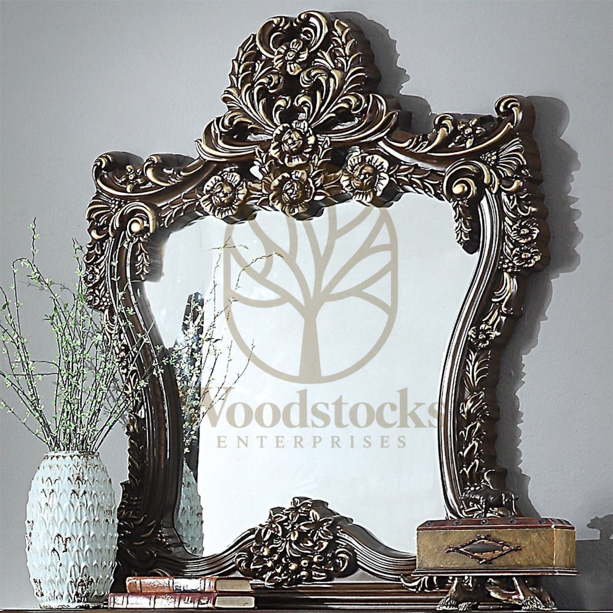 Teak Vintage Antique Gold Decorative Mirror III, alternate view