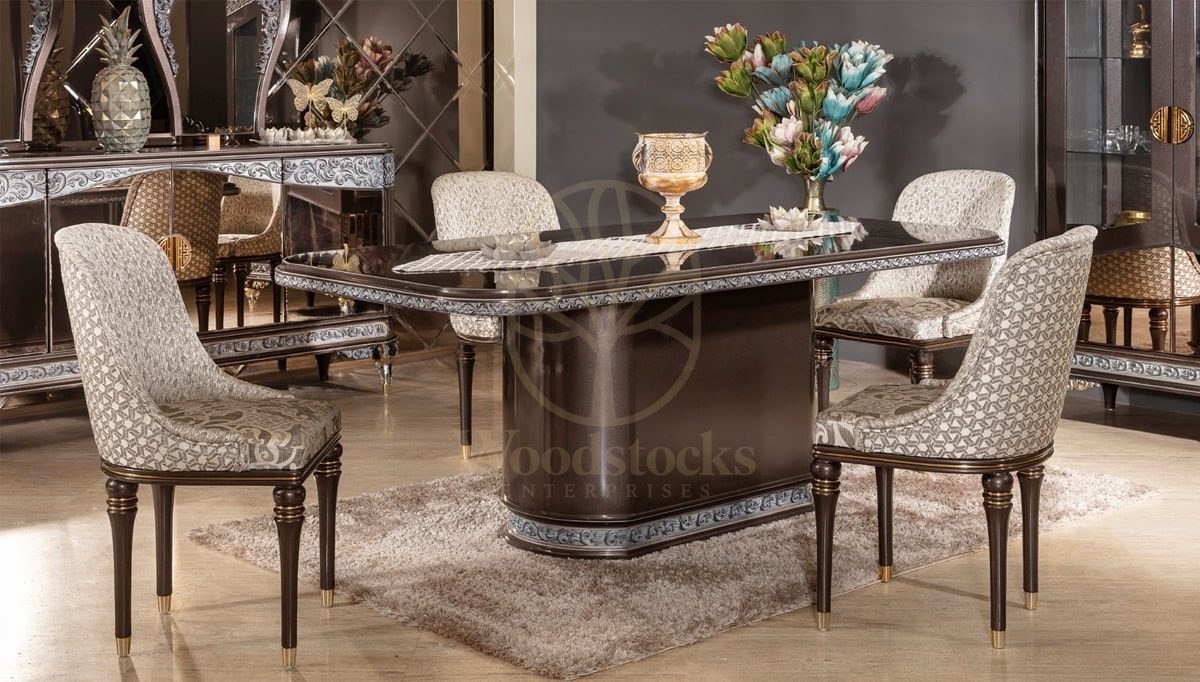 Royal Duman Hand Carved Teak Dining Table Set, Saharanpur, view 2