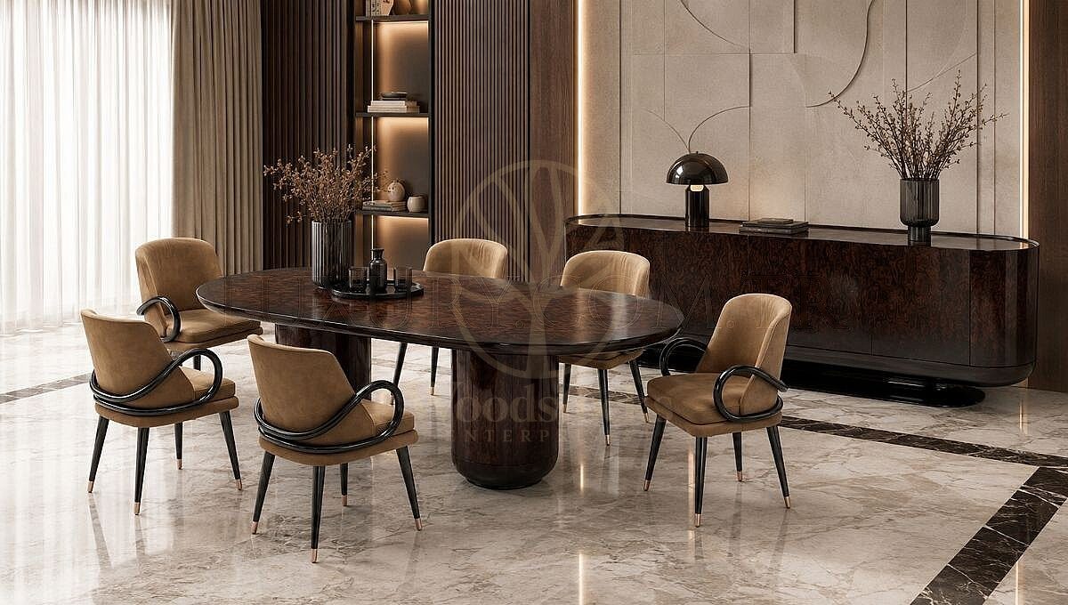 Luxury Avenor Walnut Oval Handcrafted Teak Dining Table Set, Saharanpur, Dining Table