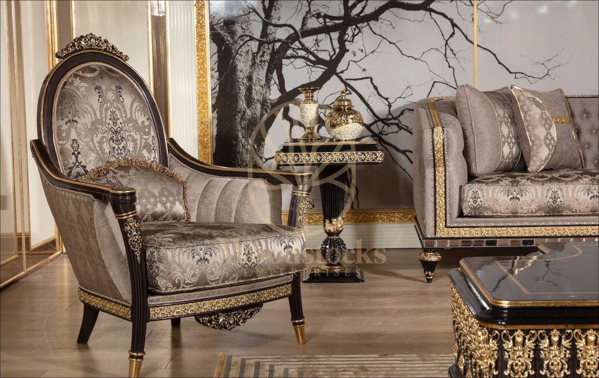 Teak Embroidered Silver Grey Sofa Set, view 7