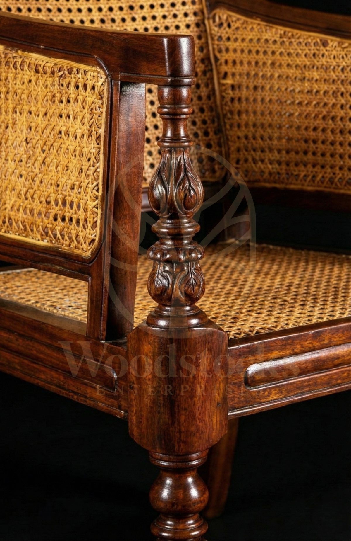 Royal Teak Malabar Regency Cane Armchair, Saharanpur, view 3