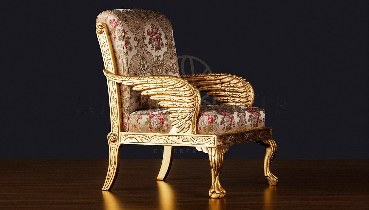 Royal Zapotas Hand Carved Teak Armchair, Saharanpur, Living Room Chair