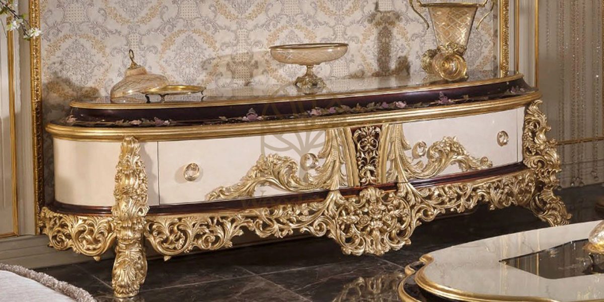 Teak Royal Cream and Gold TV Cabinet, TV Cabinet