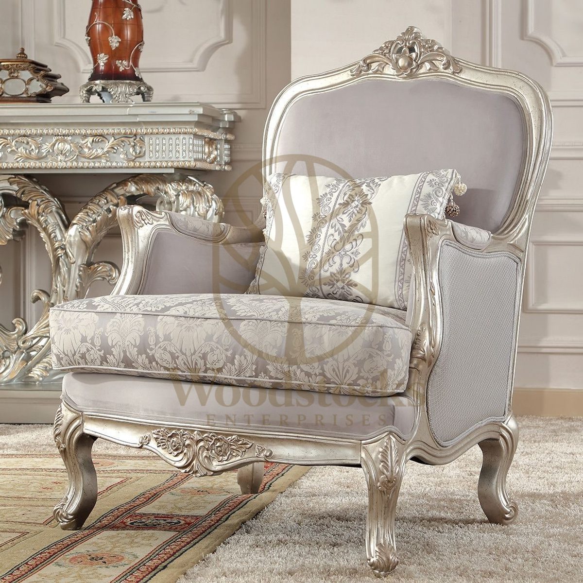 Teak European Antique Silver 3-Piece Sofa Set, view 3