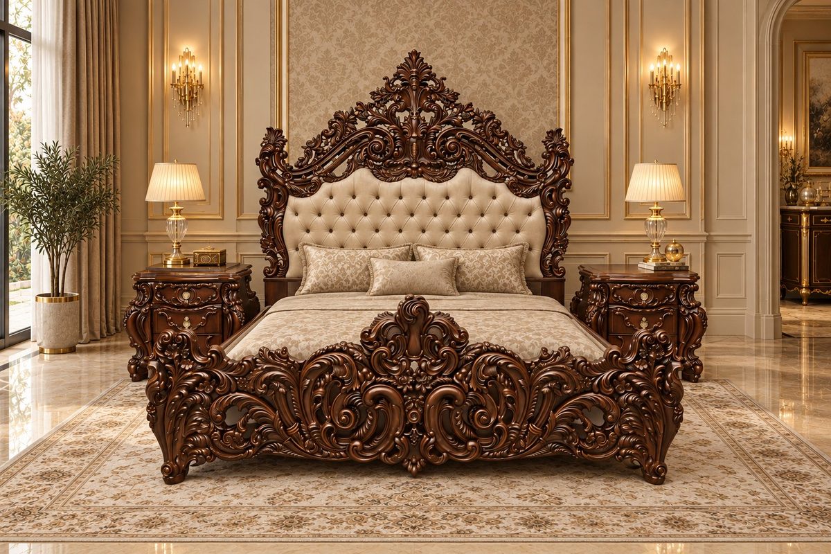 Maharaja Luxury Hand-Carved Teak King Bed II, King Size Bed