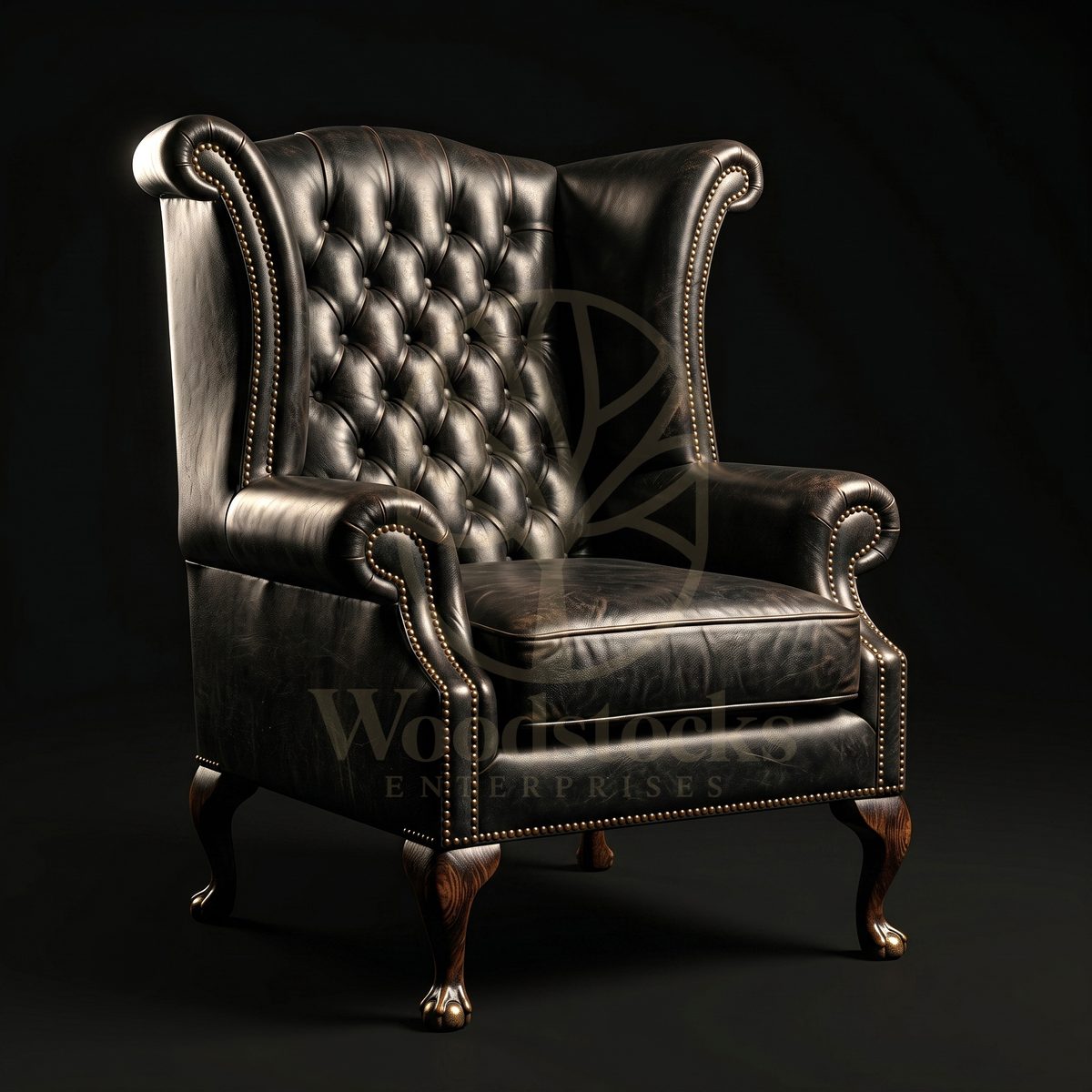 Luxury Teak Kensington Library Leather Wing Chair, Saharanpur, Living Room Chair