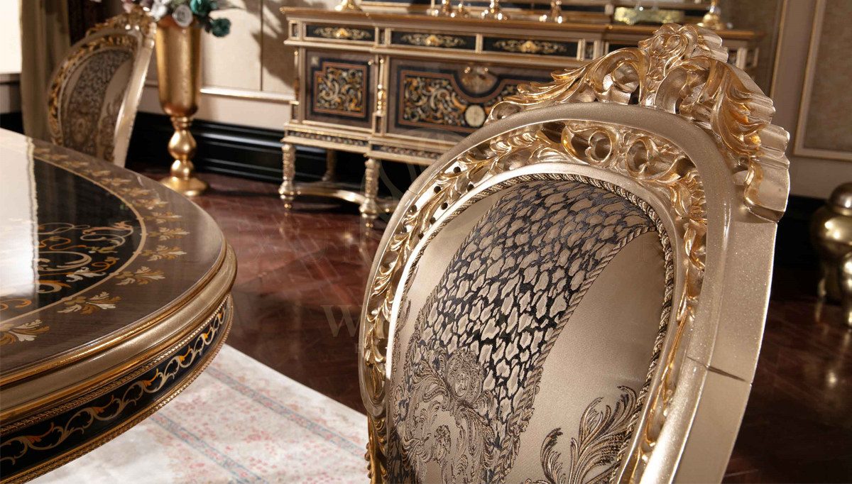 Royal Balamir Marquetry Hand Carved Teak Dining Table Set, Saharanpur, view 4