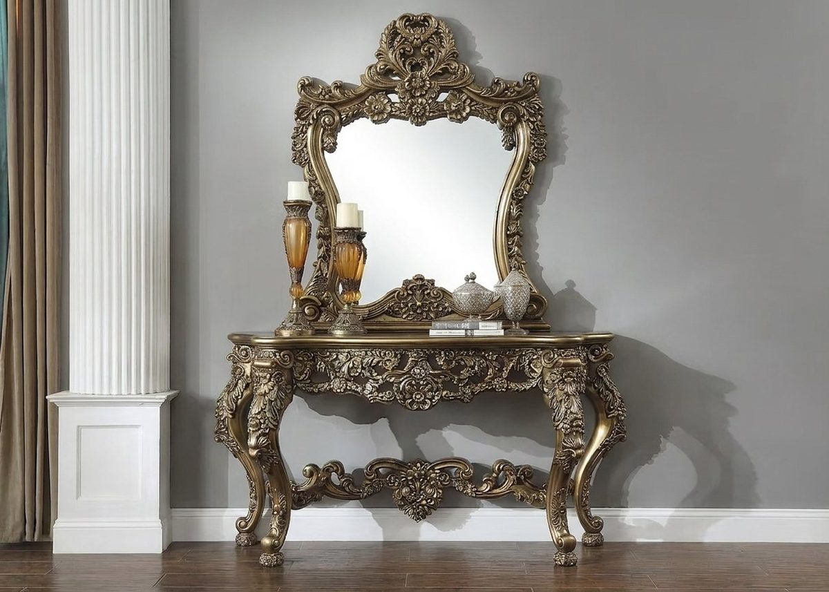 Teak Hand-Carved Antique Gold Dressing Table III, Dressing Table