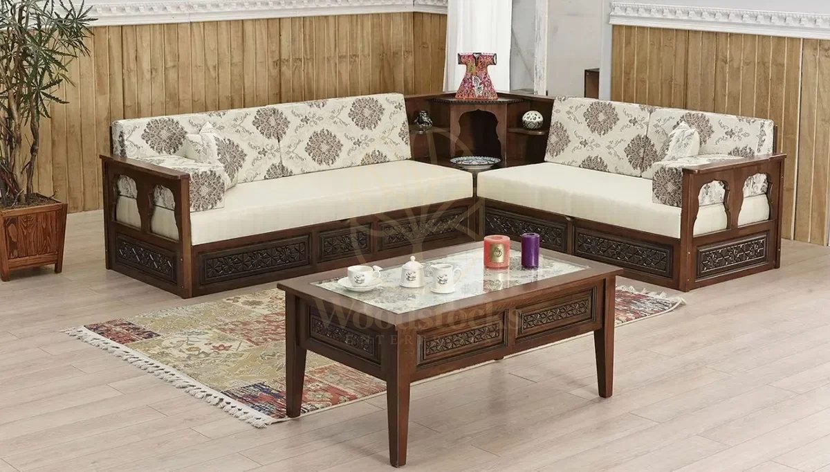 Royal Sultan Hand Carved Teak Sofa Set, Saharanpur, Sofa Set