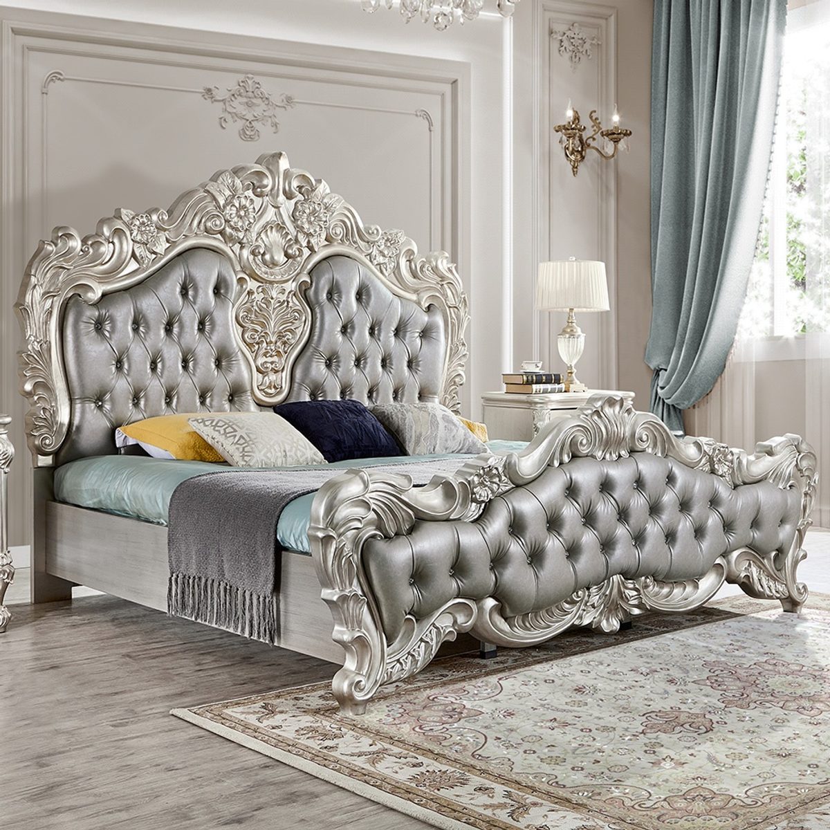 WSE High Quality Teak Wood European Grey Decorative Mirror, Mirror Frame