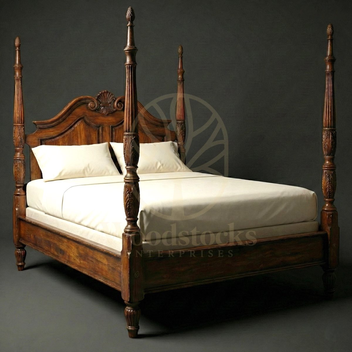 Royal Hand Carved Teak Surrey Estate Georgian Four Poster Bed, Saharanpur, Four Poster Bed