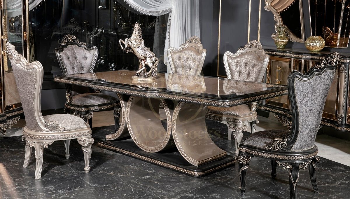 Royal Fidenza Hand Carved Teak Dining Table Set, Saharanpur, view 4