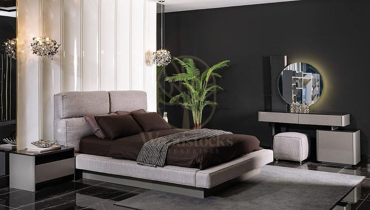 Luxury Noren Grey Anthracite Handcrafted Teak King Size Bed, Saharanpur, view 2