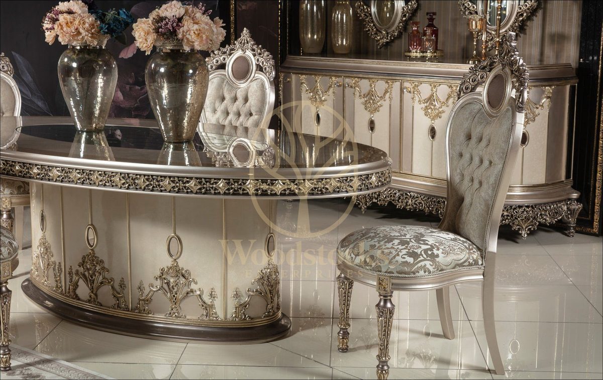 Teak Elegance Ivory and Gold Dining Set, view 4
