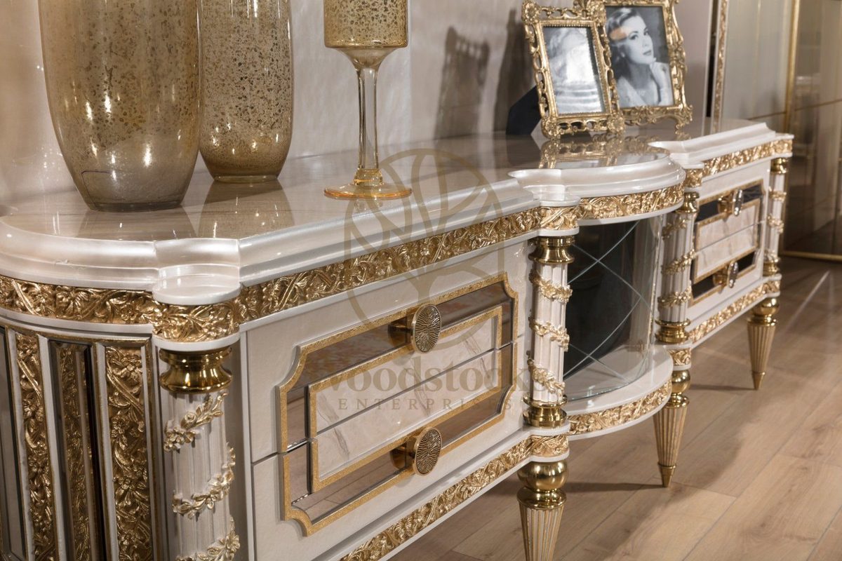 Teak Sarina Ivory and Black TV Cabinet, alternate view