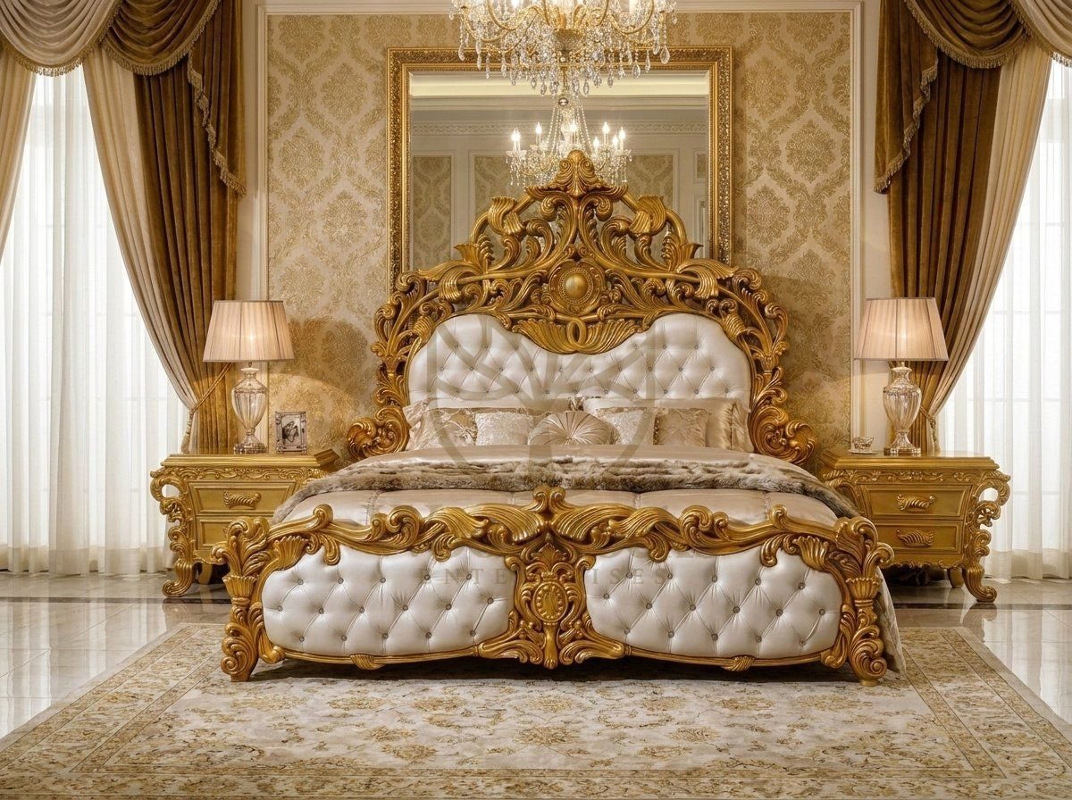 Maharaja Royal Carved Tufted King Bed, King Size Bed