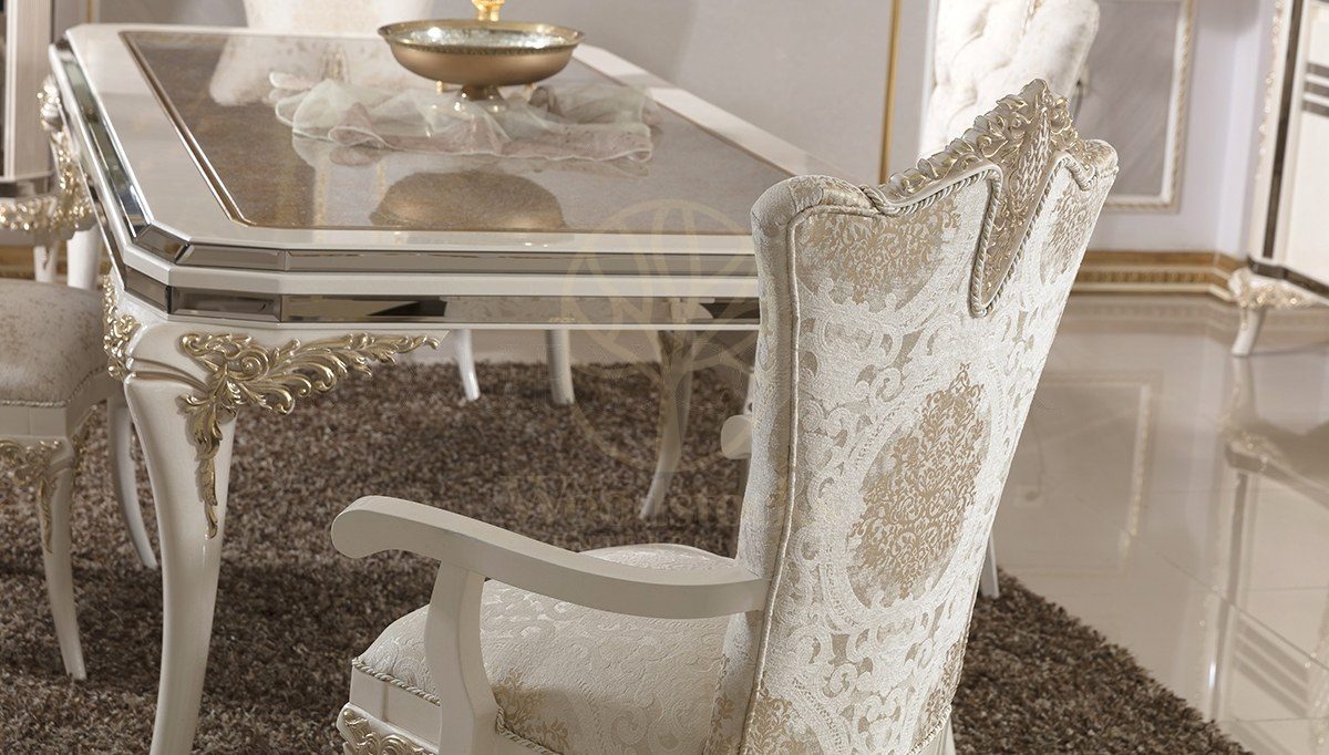 Royal Rabesa White Hand Carved Teak Dining Table Set, Saharanpur, view 10