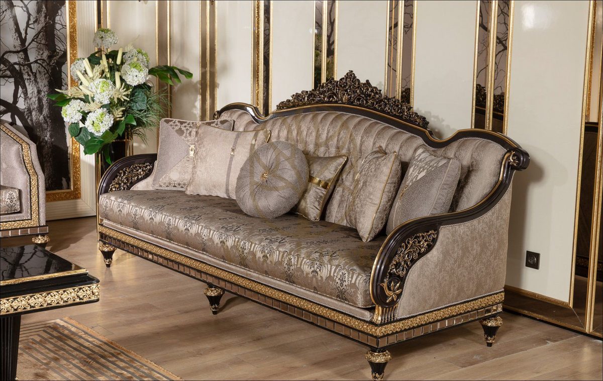 Teak Embroidered Silver Grey Sofa Set, alternate view
