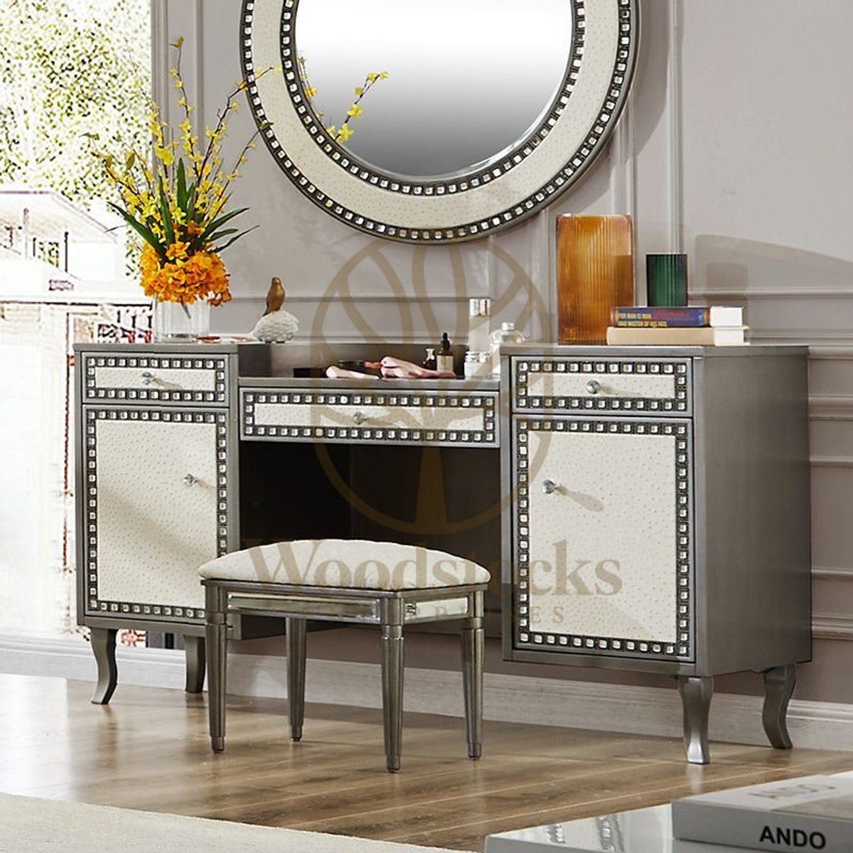 Teak Classic Silver Dressing Table, Dressing Table