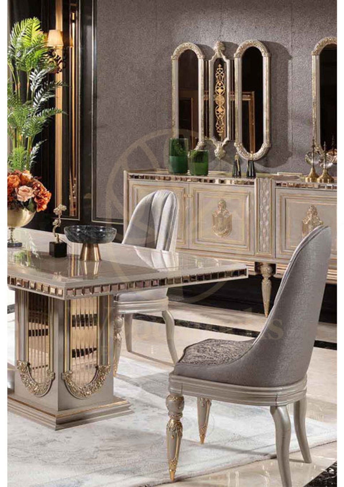Royal Akira Cream Hand Carved Teak Dining Table Set, Saharanpur, view 10