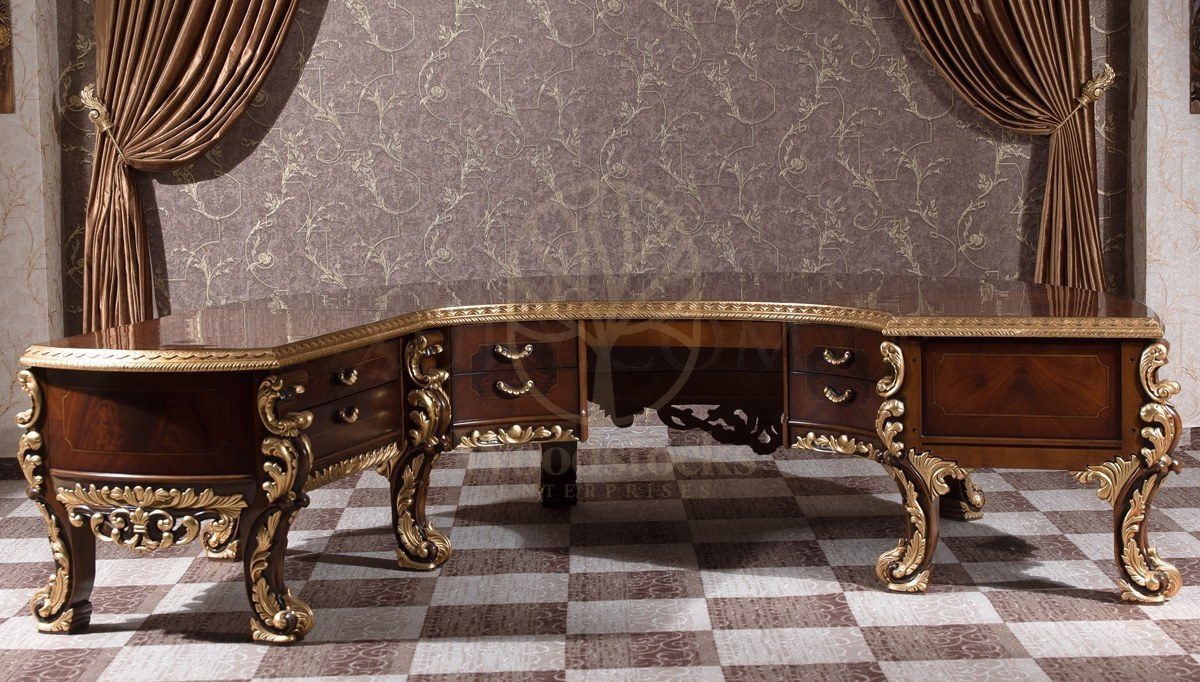Royal Mihrimah Hand Carved Teak Office Table, Saharanpur, view 4