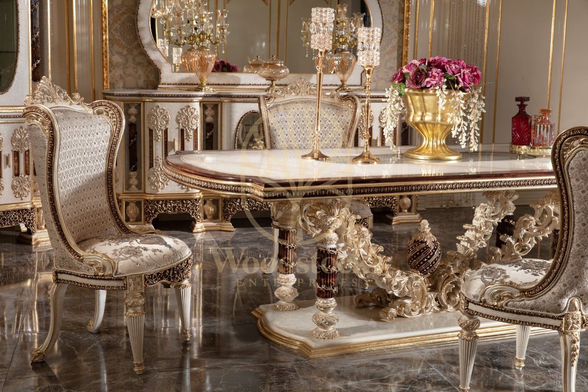 Teak Monaco Cream and Gold Dining Set, view 7