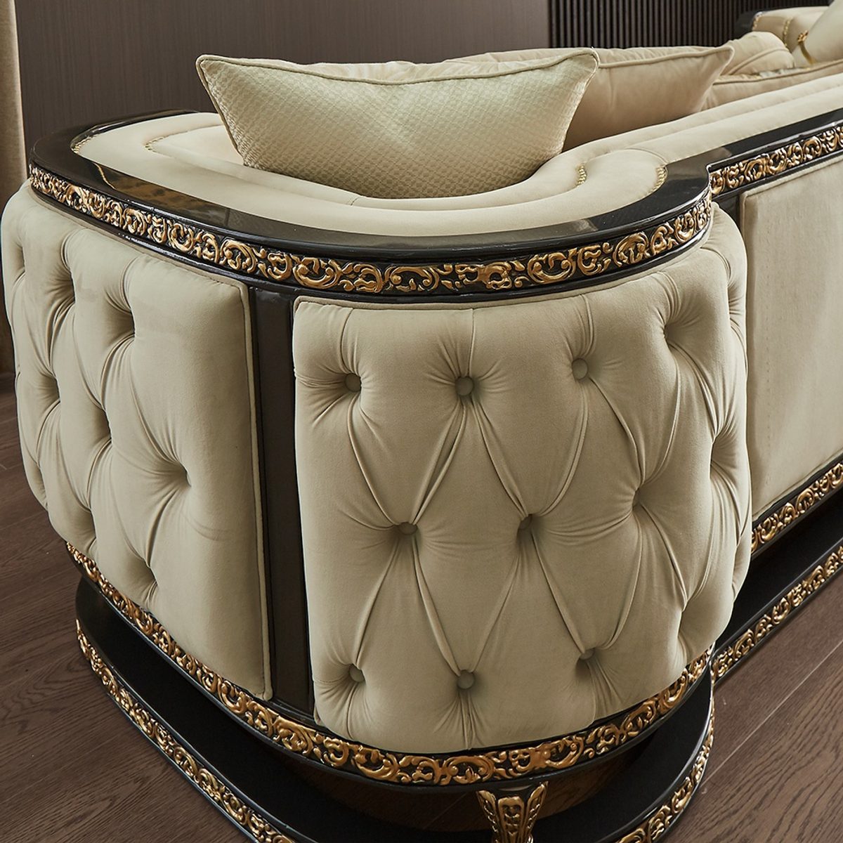 WSE High Quality Teak Wood Cabriole Cream Sofa Set, Sofa Set