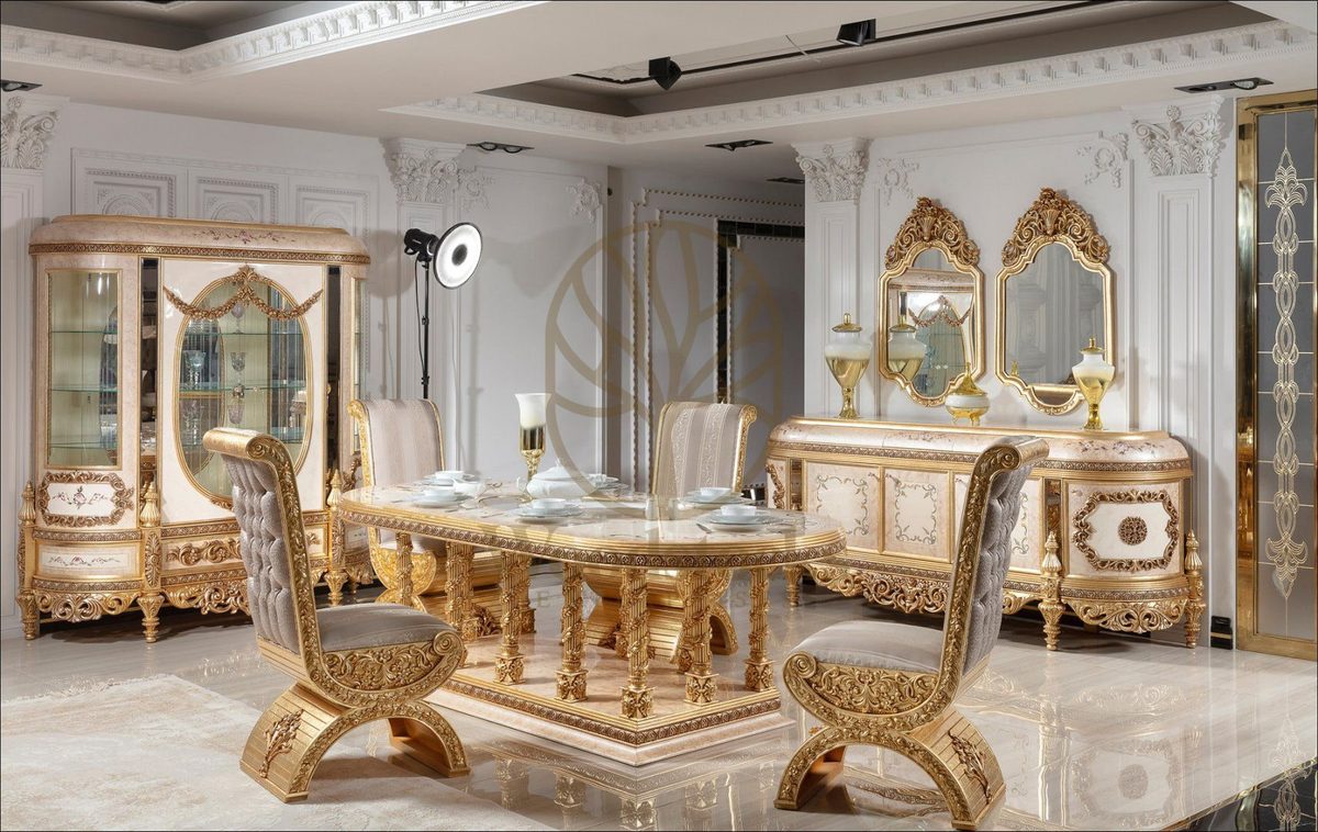 Teak Palace Gold and Ivory Dining Set, Dining Table