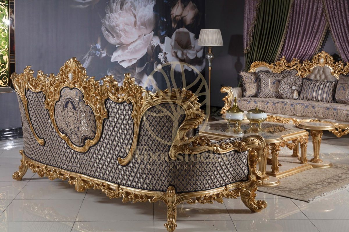 Teak Grand Gold Leaf Baroque Sofa Set, view 3