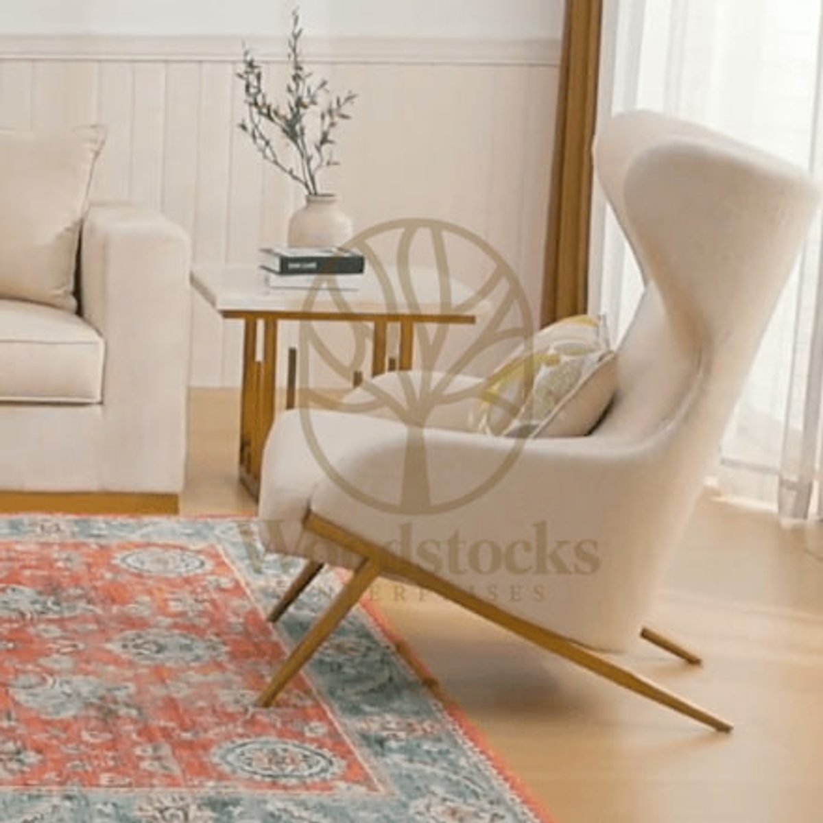 Teak Contemporary White Bedroom Chair, view 3