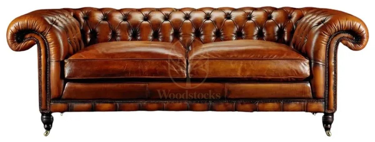 Royal Everton Chesterfield Leather Hand Carved Teak Sofa Set, Saharanpur, Sofa Set