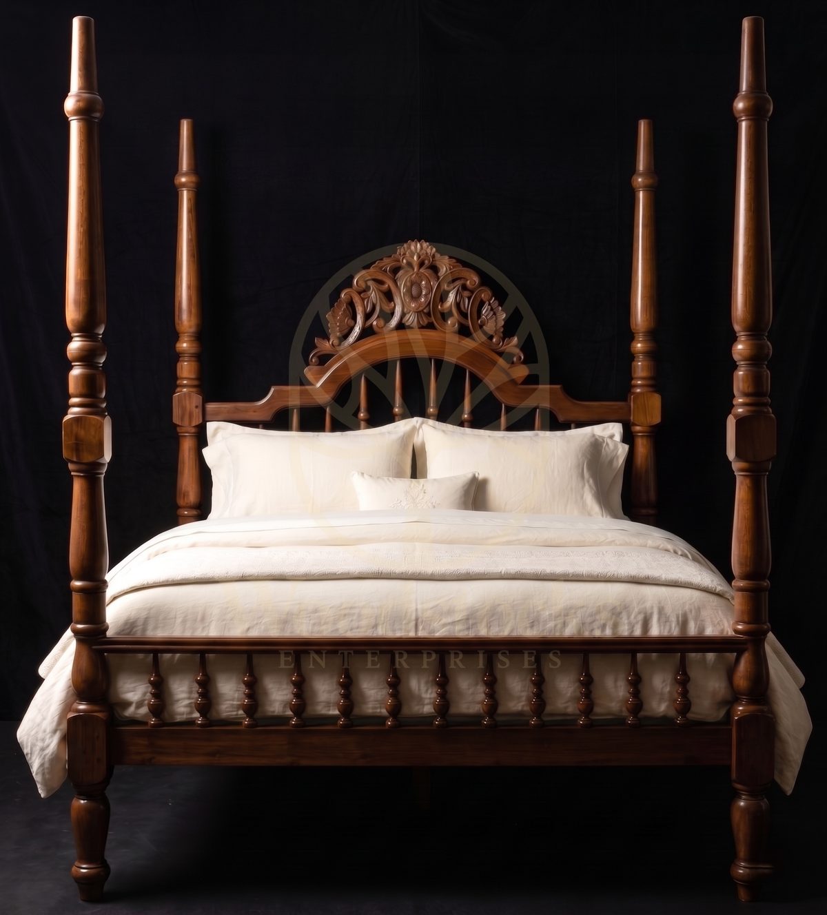 Royal Hand Carved Teak Barrackpore Colonial Four-Poster Bed, Saharanpur, view 3